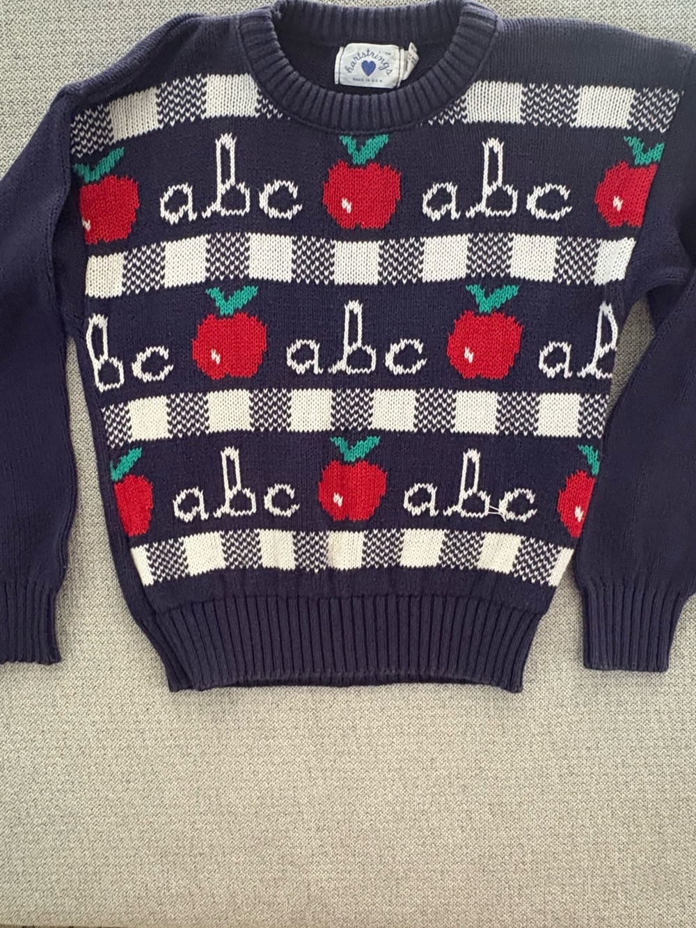 Vintage Hartstrings Apple Knit Sweater Made in USA Navy School Teacher
